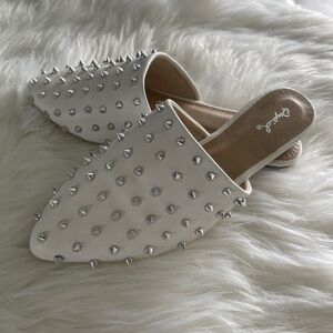 Studded White Slip-On Mules - Women